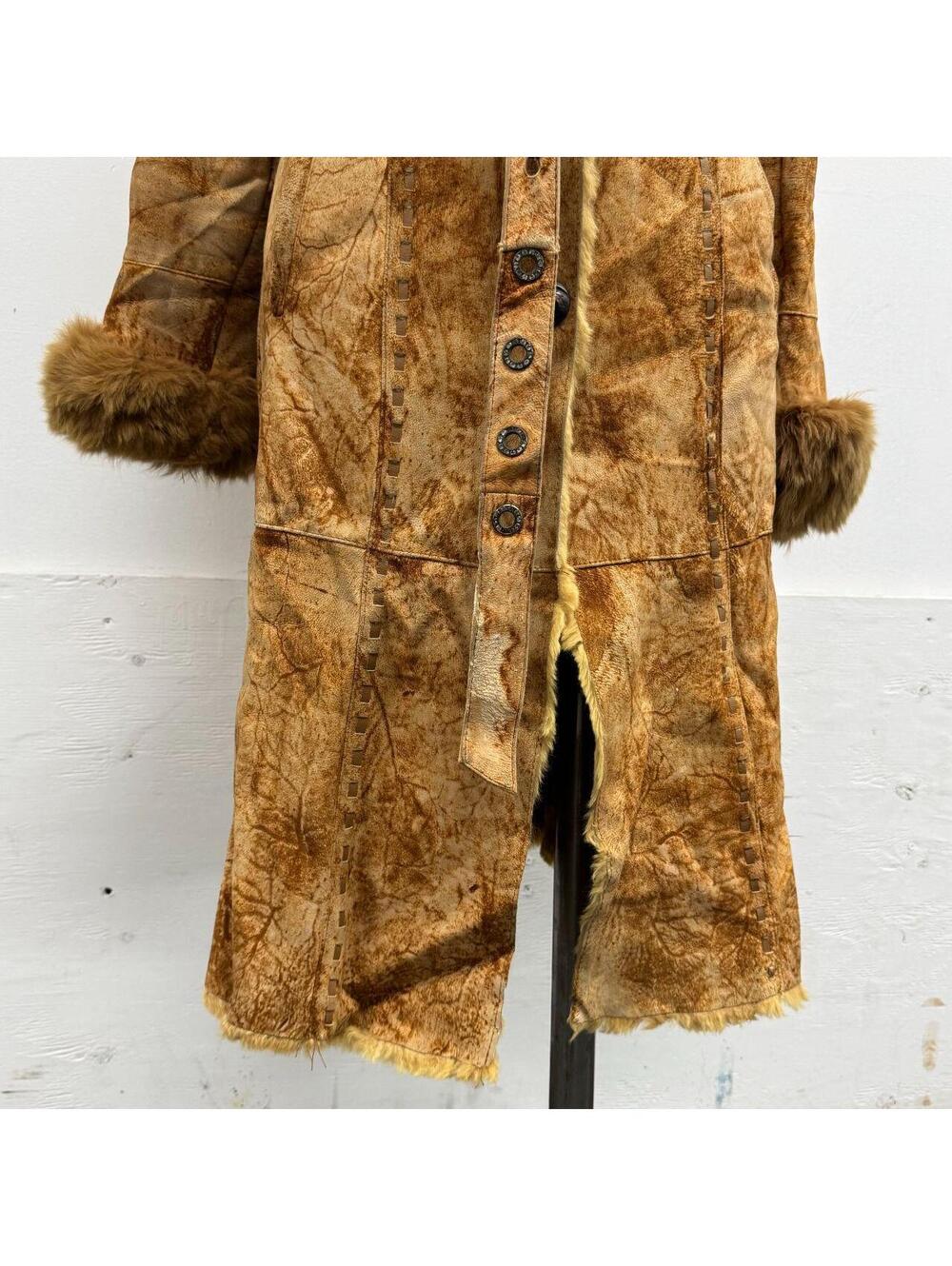 Vintage Y2K Penny Lane Suede Trench Coat w Fox Fur Collar Rabbit Lining - Picture 4 of 8